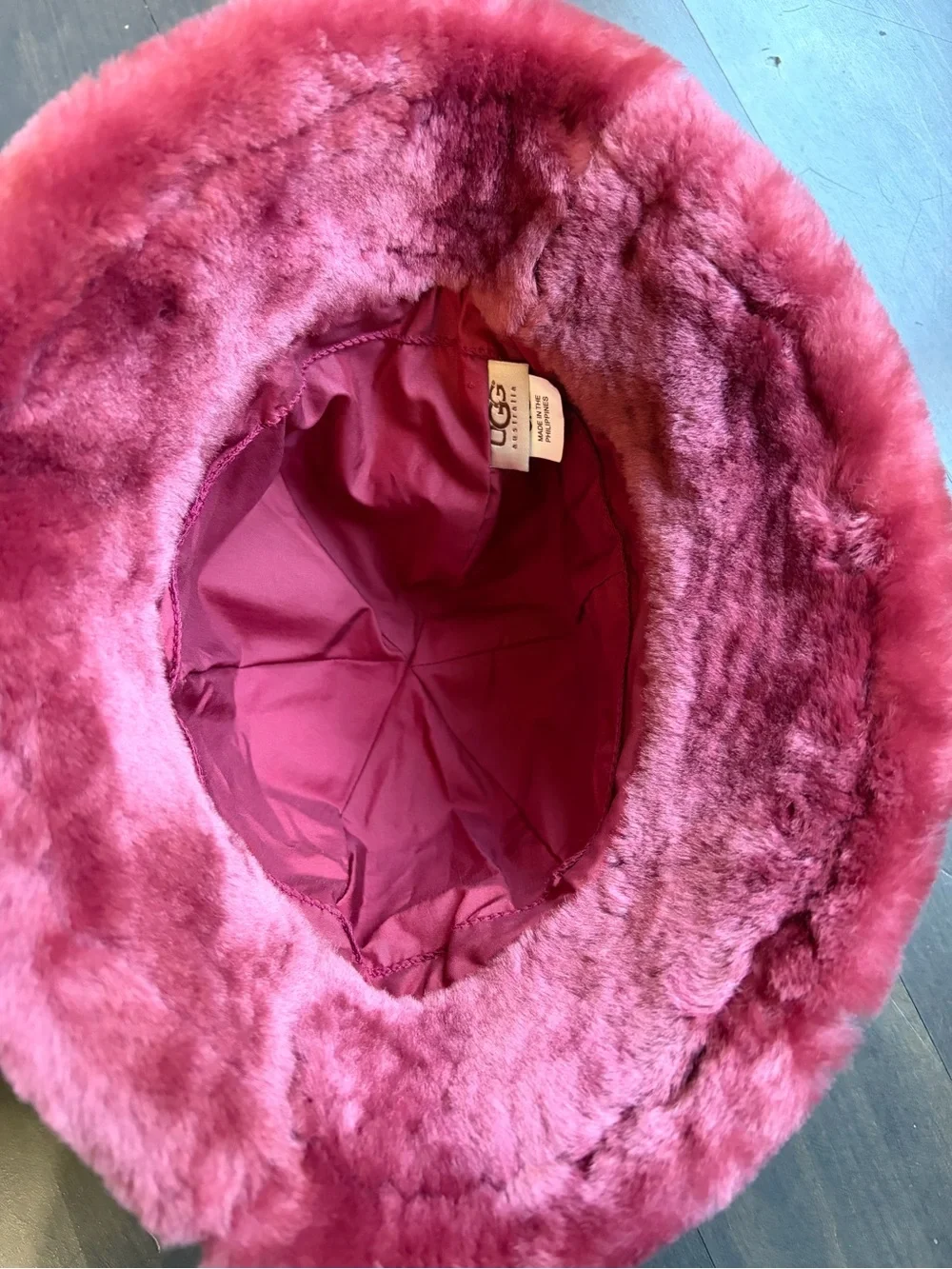 UGG Quilted Faux-Fur Bucket Hat in Burgundy Pink Girls Hat